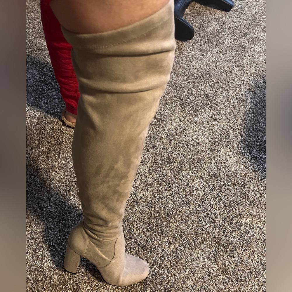 Above the knee tan boots